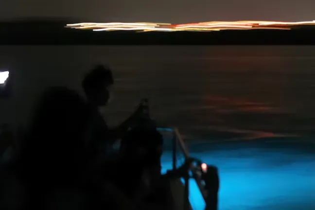 a sunset over a body of water and bioluminescence